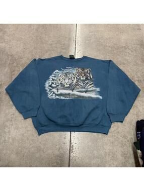 vintage tiger nature habitat made in usa green crewneck size xl